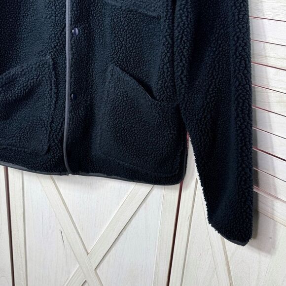 J. Crew Nordic Sherpa Fleece Shawl Collar Jacket Navy Blue Large Zip Snap - Picture 4 of 10